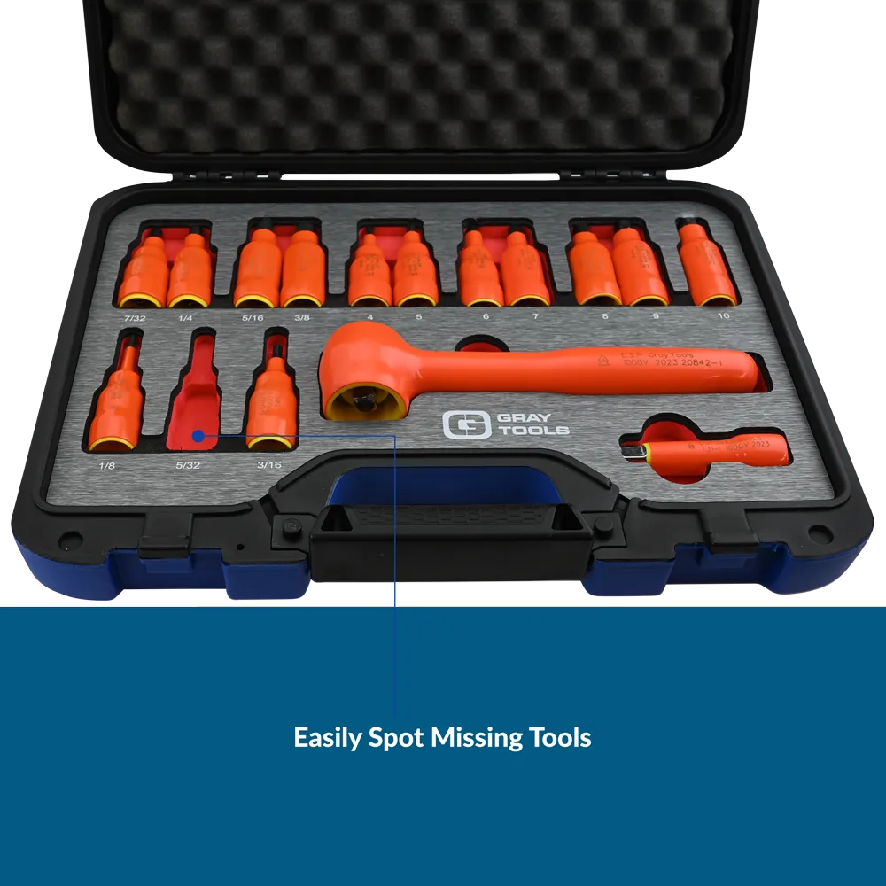 16 Piece 3/8" Drive SAE & Metric Hex Bit Insulated Socket and Attachment Set, 1000V Insulated