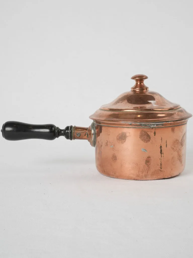 18th-century French copper saucepan/pourer w/ wooden lid & handle