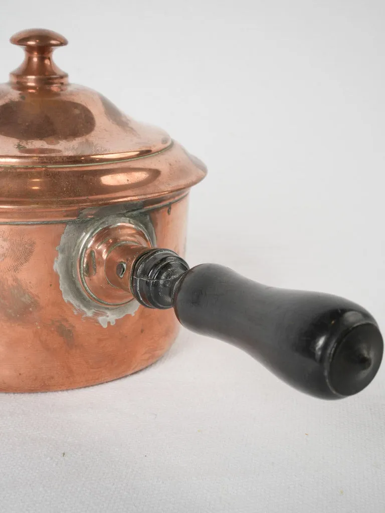 18th-century French copper saucepan/pourer w/ wooden lid & handle