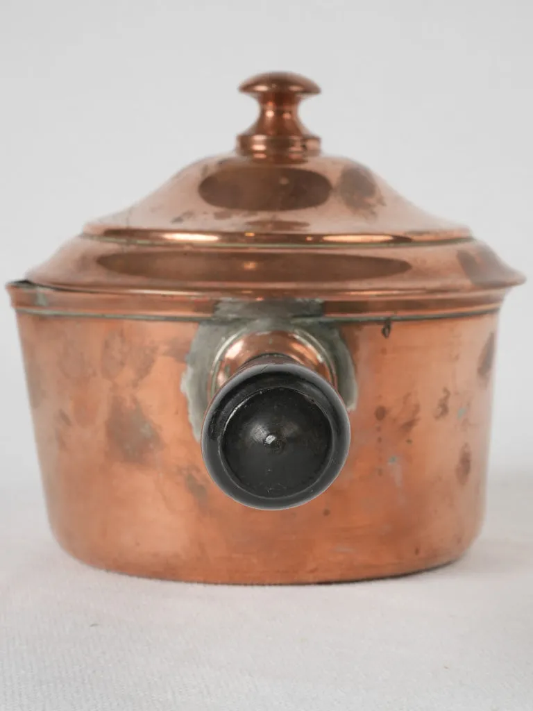 18th-century French copper saucepan/pourer w/ wooden lid & handle