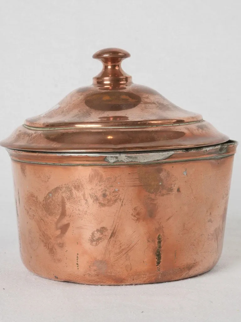 18th-century French copper saucepan/pourer w/ wooden lid & handle