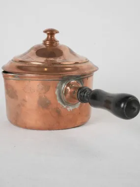 18th-century French copper saucepan/pourer w/ wooden lid & handle