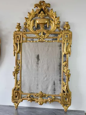 18th Century French Provincial parclose mirror - gilt with pediment 60¼" x 20¾"