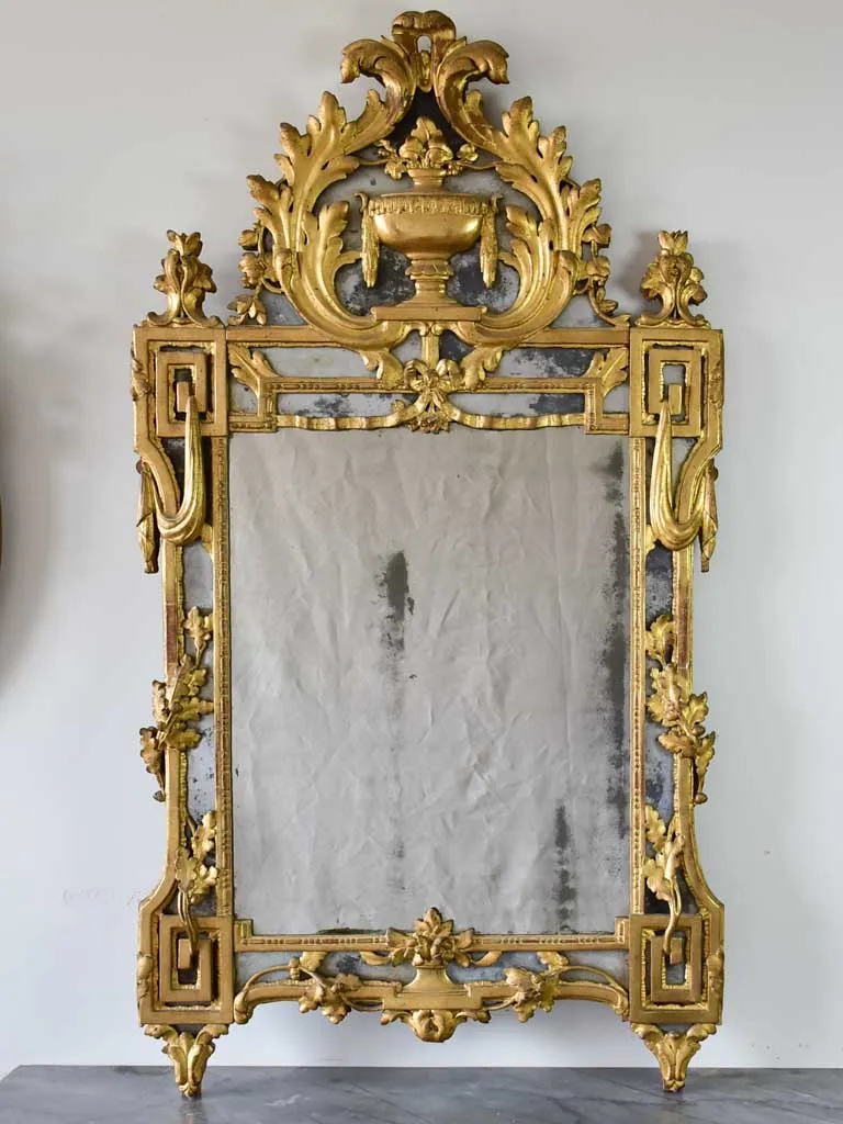 18th Century French Provincial parclose mirror - gilt with pediment 60¼" x 20¾"