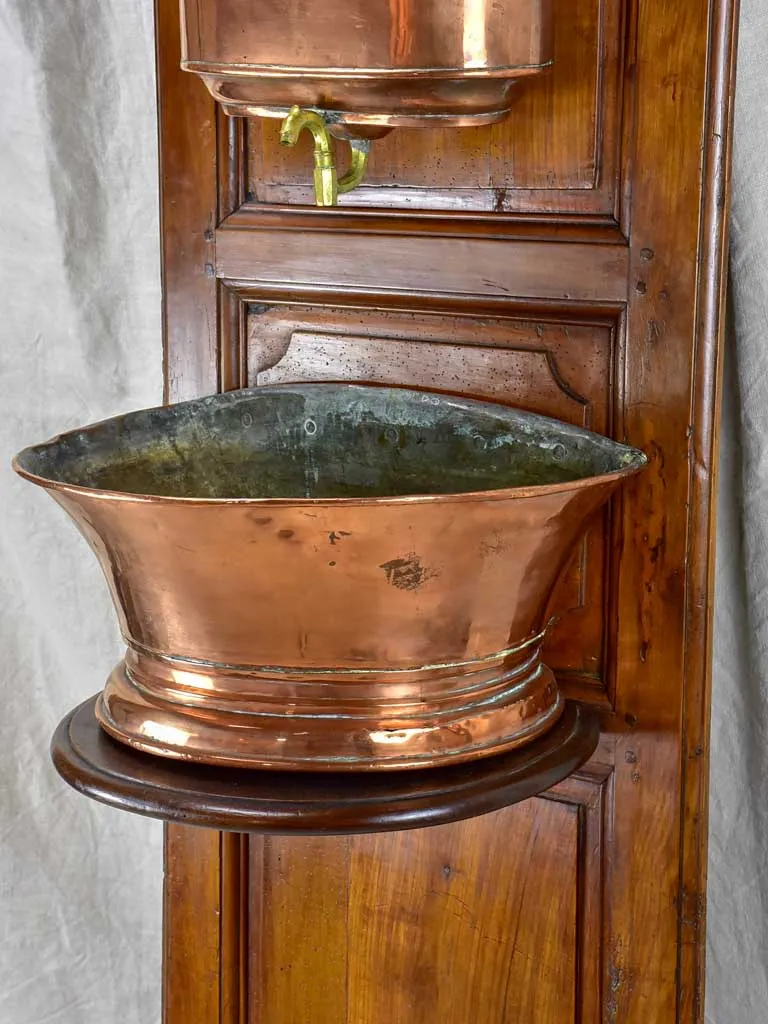 18th Century mounted copper basin on walnut panel