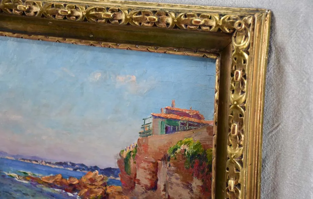 1940's seascape Marseille - oil on board - Jules Brunetaut 17" x 20"