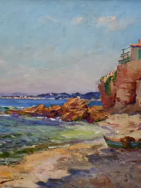 1940's seascape Marseille - oil on board - Jules Brunetaut 17" x 20"