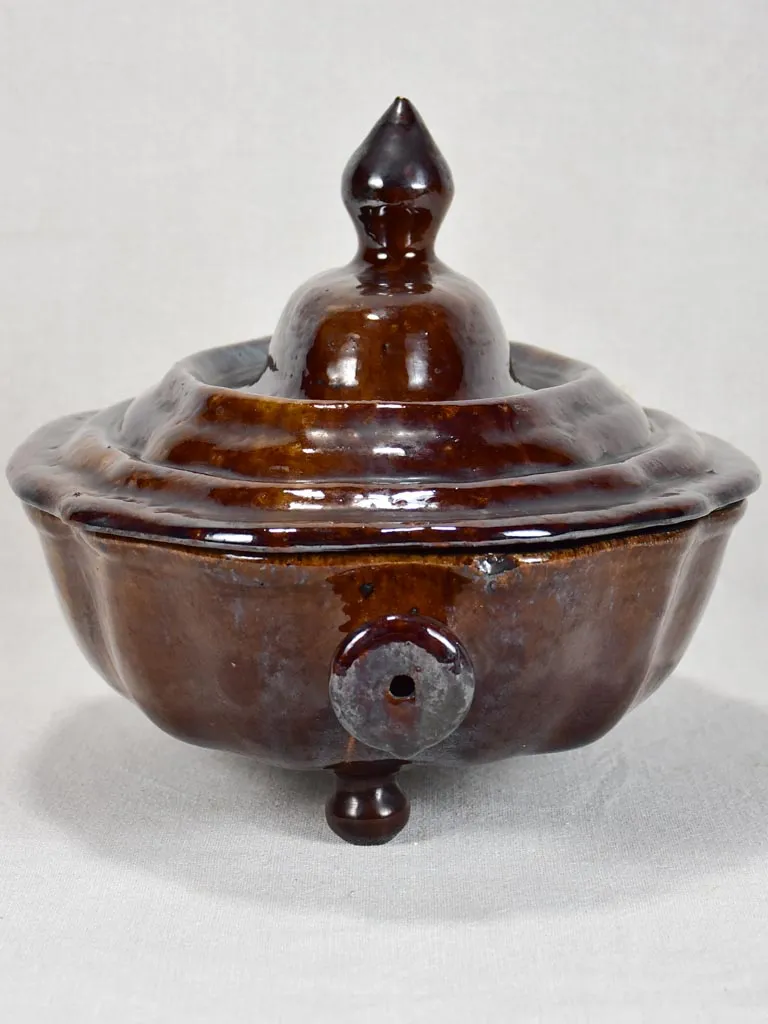 1950s vegetable tureen from Dieulefit with dark brown glaze