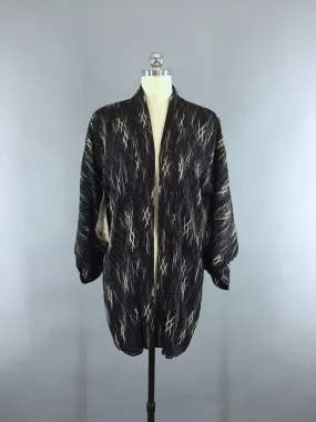 1950s Vintage Silk Kimono Jacket / Silk Haori Kimono Cardigan / Black Abstract