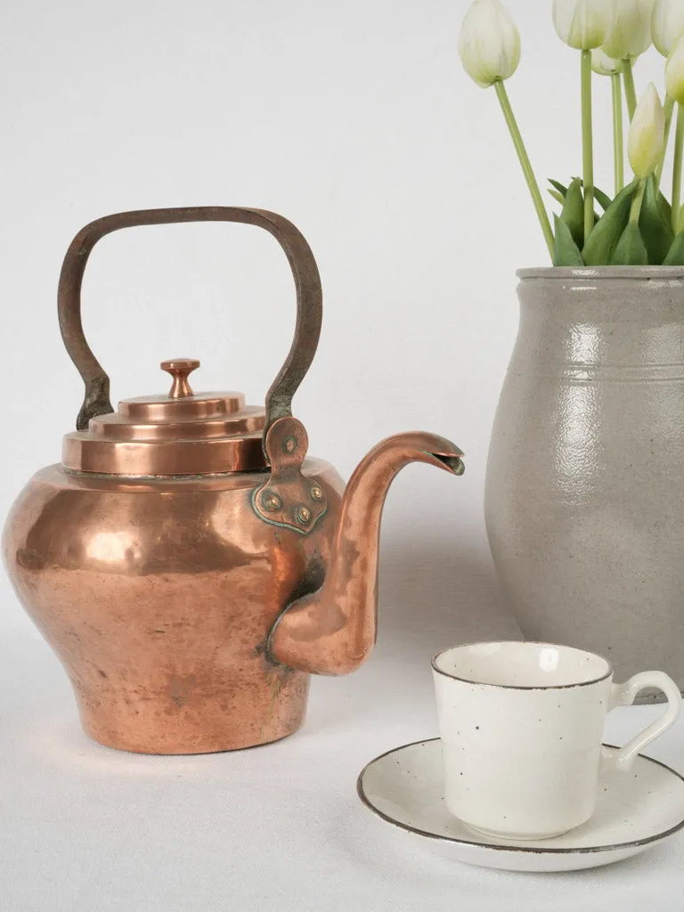 19th-century French copper kettle w/ stepped lid