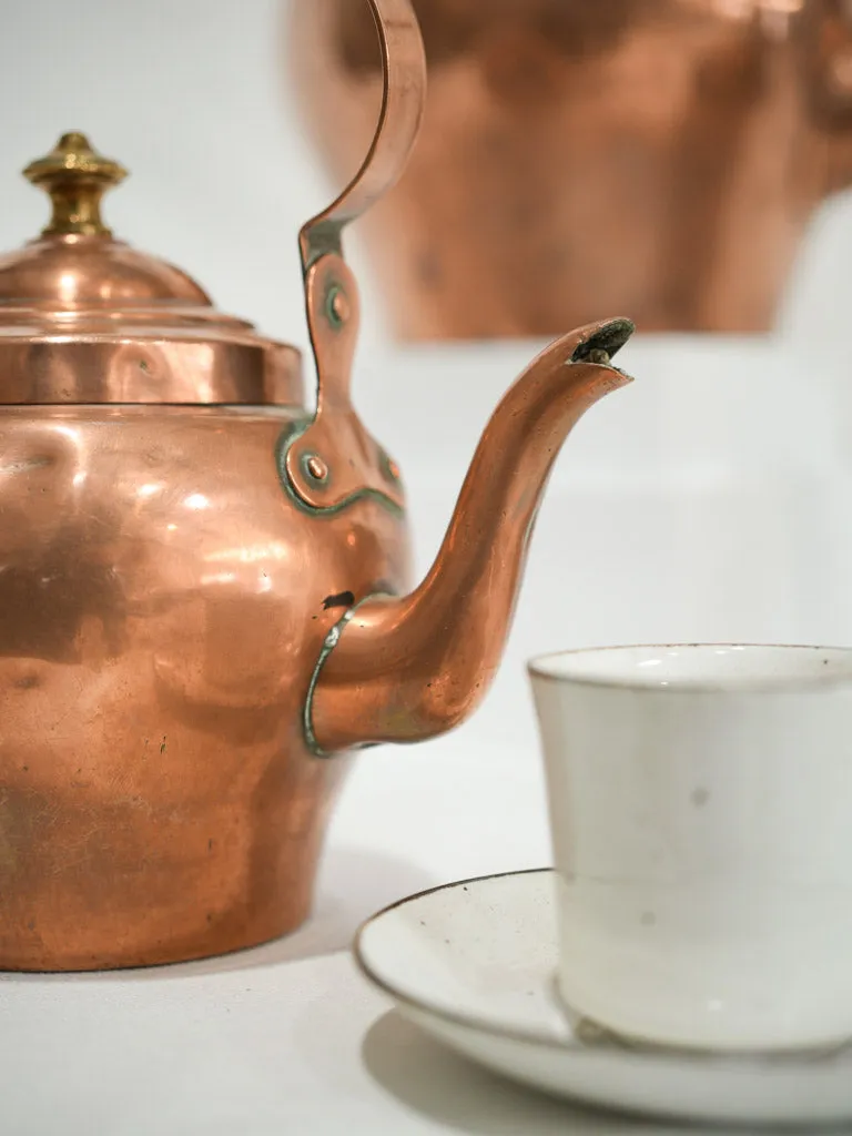 19th-century French copper kettle w/ stepped lid