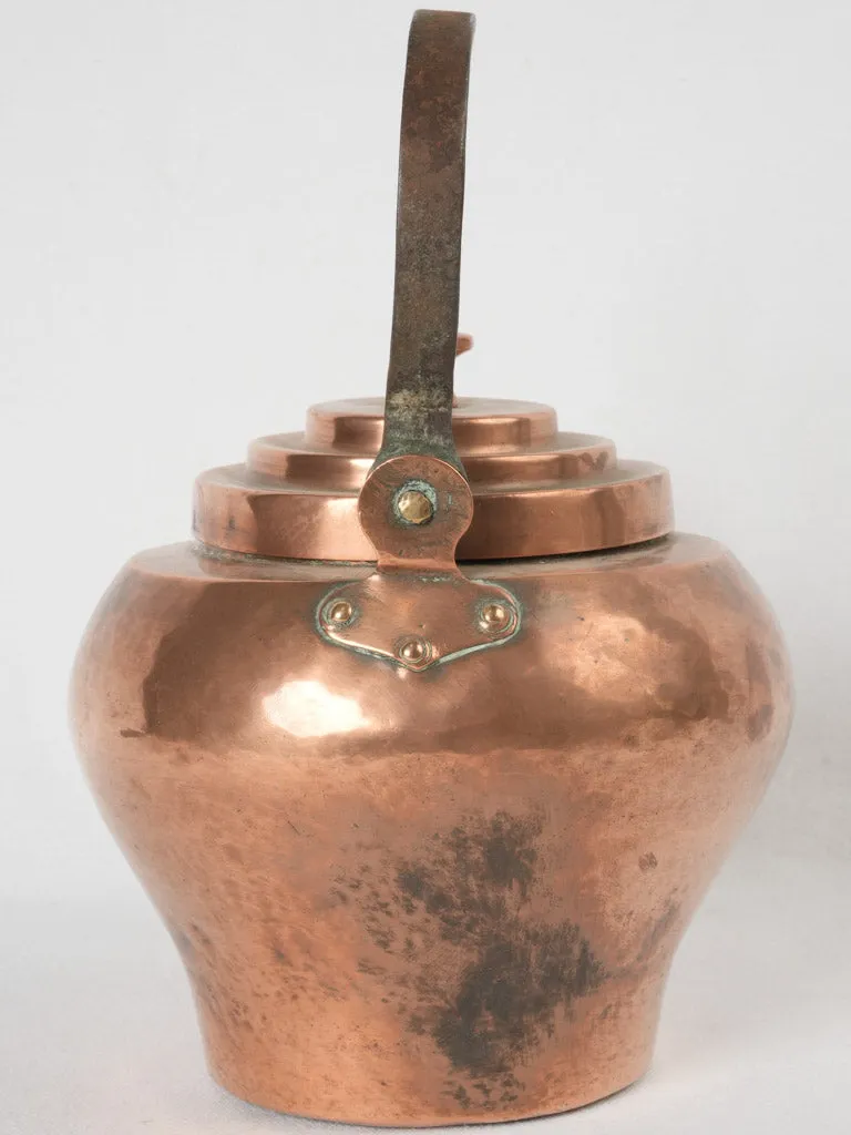 19th-century French copper kettle w/ stepped lid