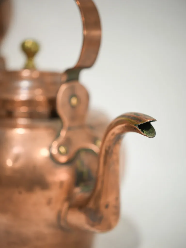 19th-century French copper kettle w/ stepped lid