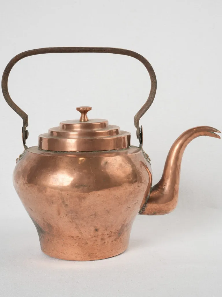 19th-century French copper kettle w/ stepped lid