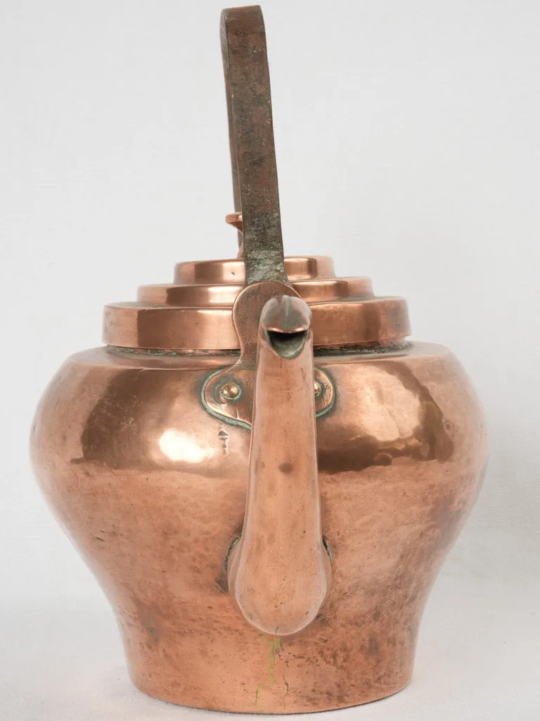 19th-century French copper kettle w/ stepped lid