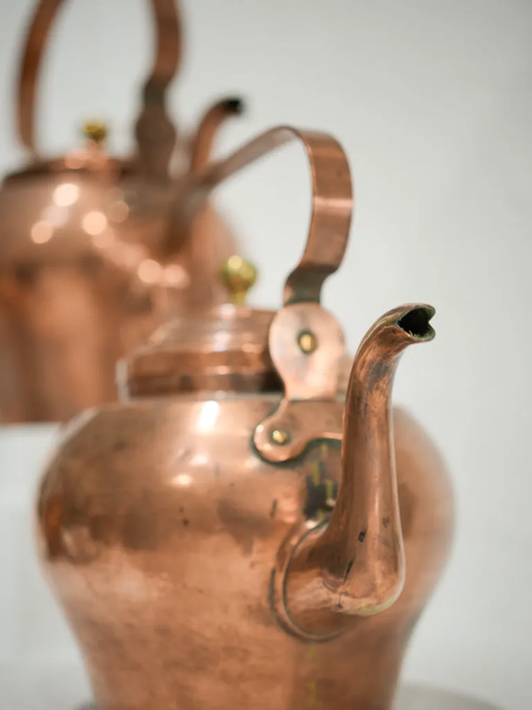 19th-century French copper kettle w/ stepped lid