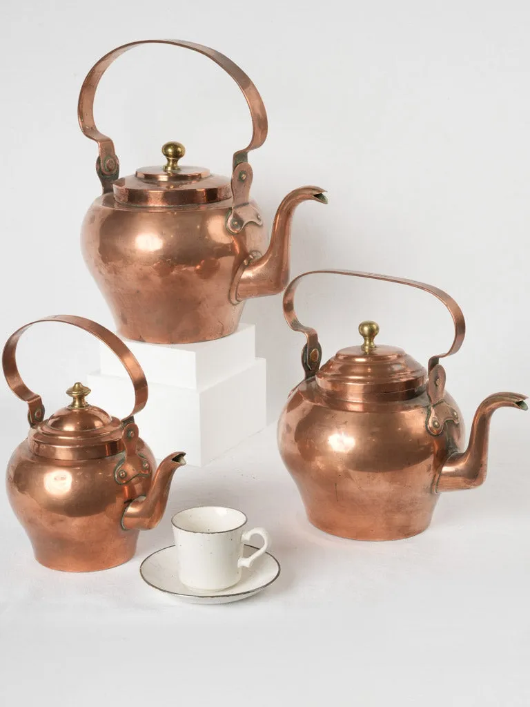 19th-century French copper kettle w/ stepped lid