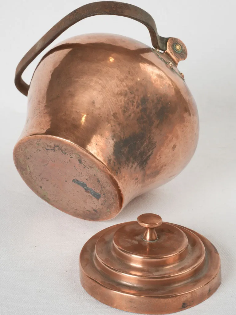 19th-century French copper kettle w/ stepped lid