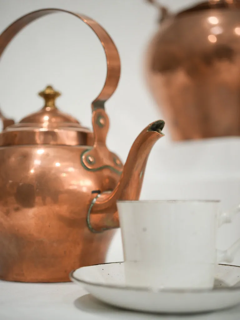 19th-century French copper kettle w/ stepped lid