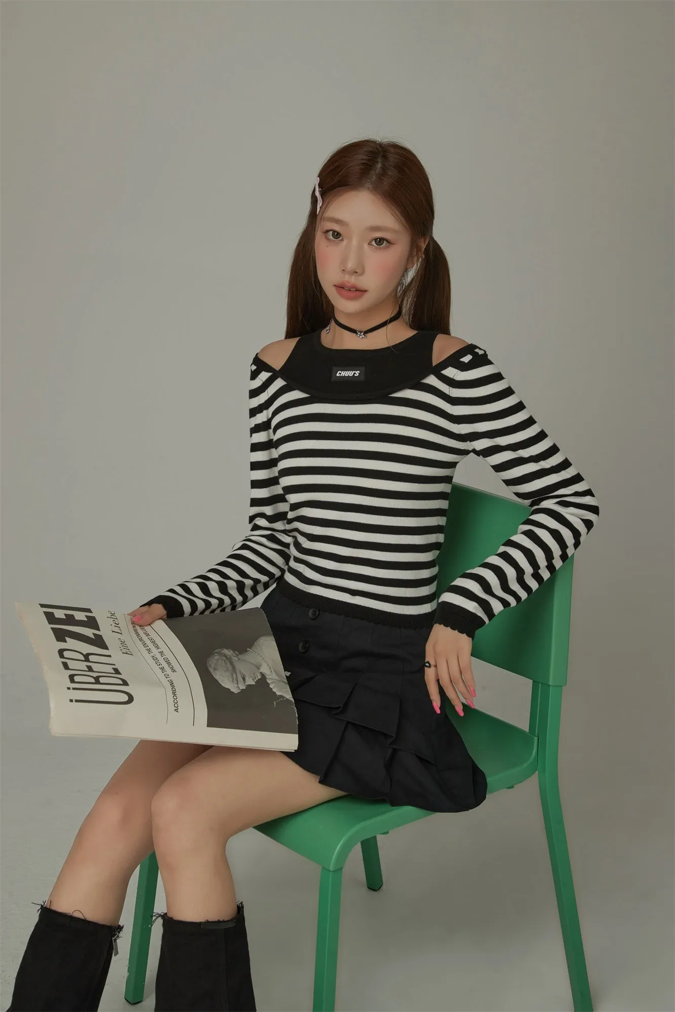 2-Layer Stripe Long Sleeves Top