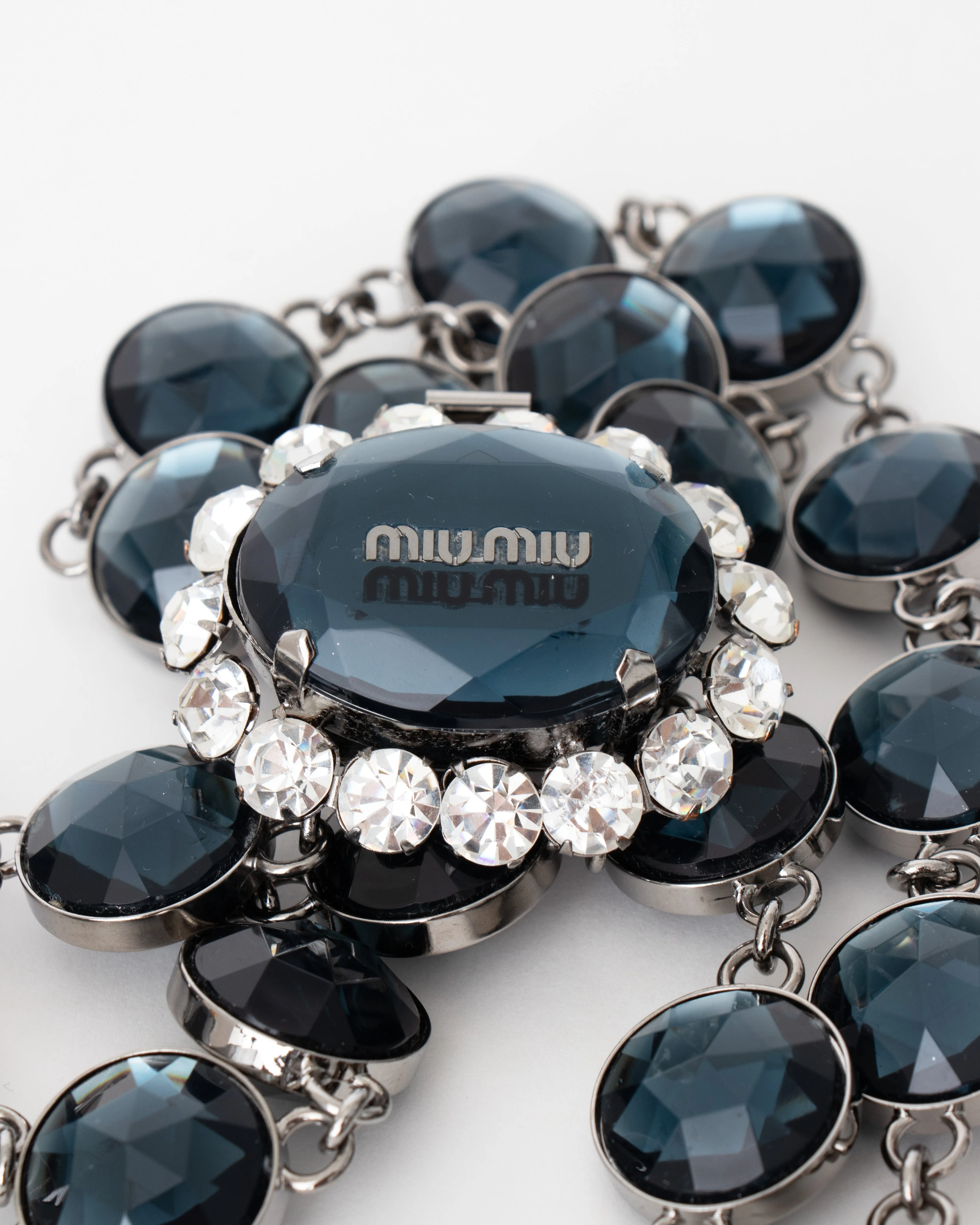 2000s Miu Miu Navy Crystal and Rhinestone Link Necklace