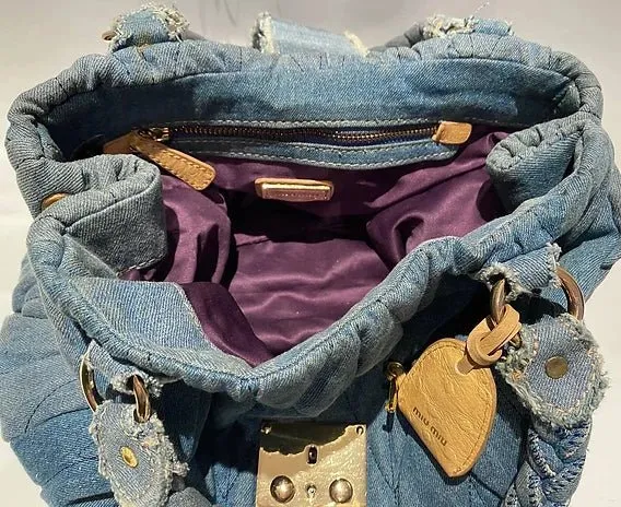 2000s miu miu WASHED OUT DENIM MATELASSE shoulder BAG