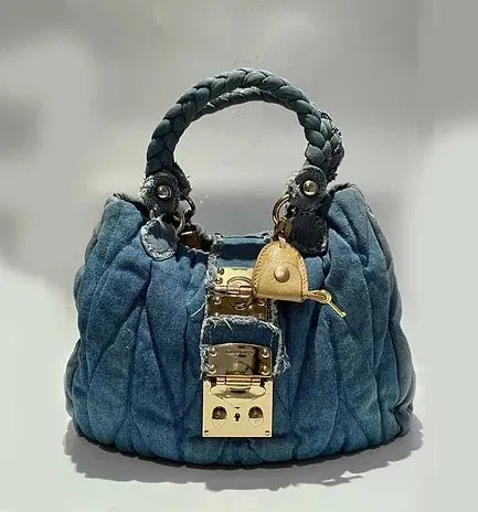 2000s miu miu WASHED OUT DENIM MATELASSE shoulder BAG