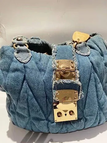 2000s miu miu WASHED OUT DENIM MATELASSE shoulder BAG