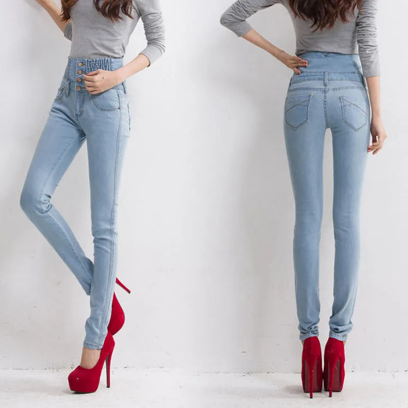 2016 Jeans Womens High Waist Elastic Skinny Denim Long Pencil Pants Plus Size 40 Woman Jeans Camisa Feminina Lady Fat Trousers