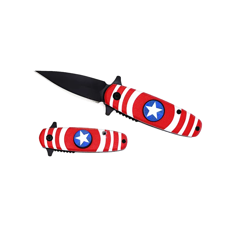 5.25" Overall Spring Assisted Knife with Red & Blue Spinner Function