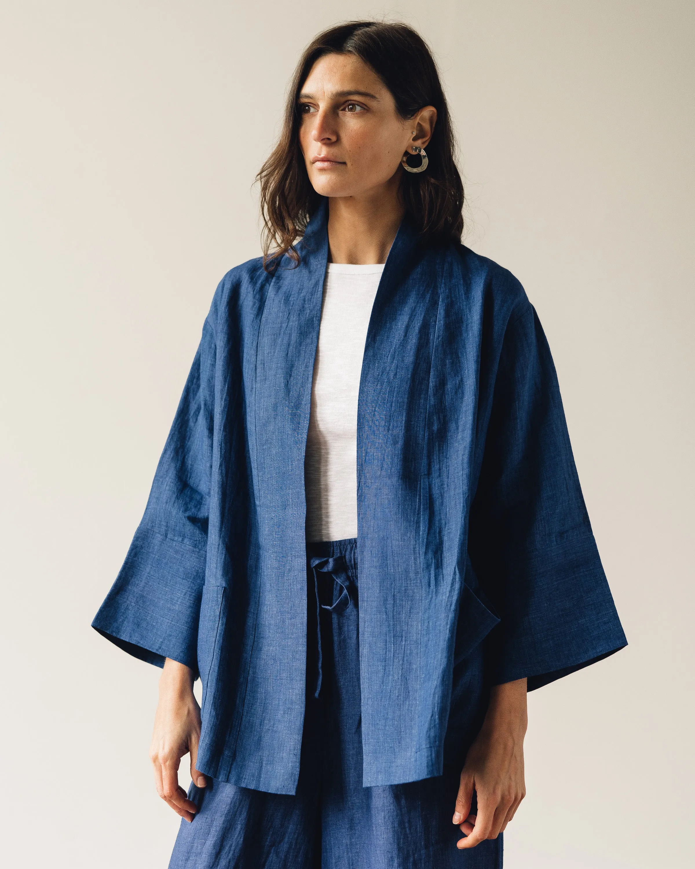 7115 Linen Kimono Jacket, Indigo