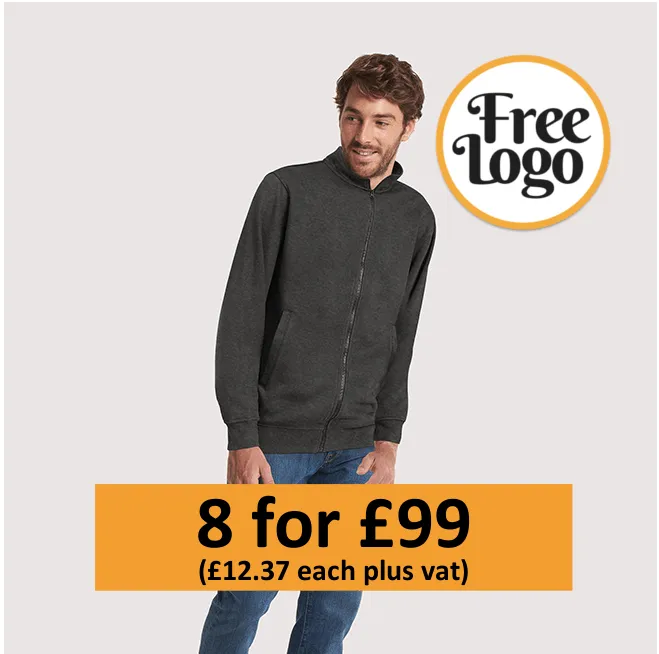 8 For £99 Full Zip Sweatshirt FREE LOGO Bundle Deal