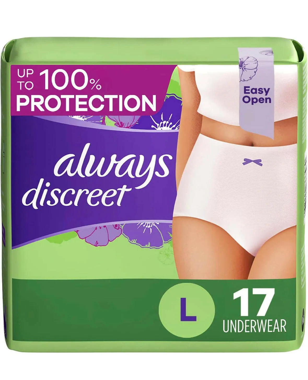 Always Discreet, Incontinence & Postpartum Underwear for Women, Maximum, Large, 17 Count