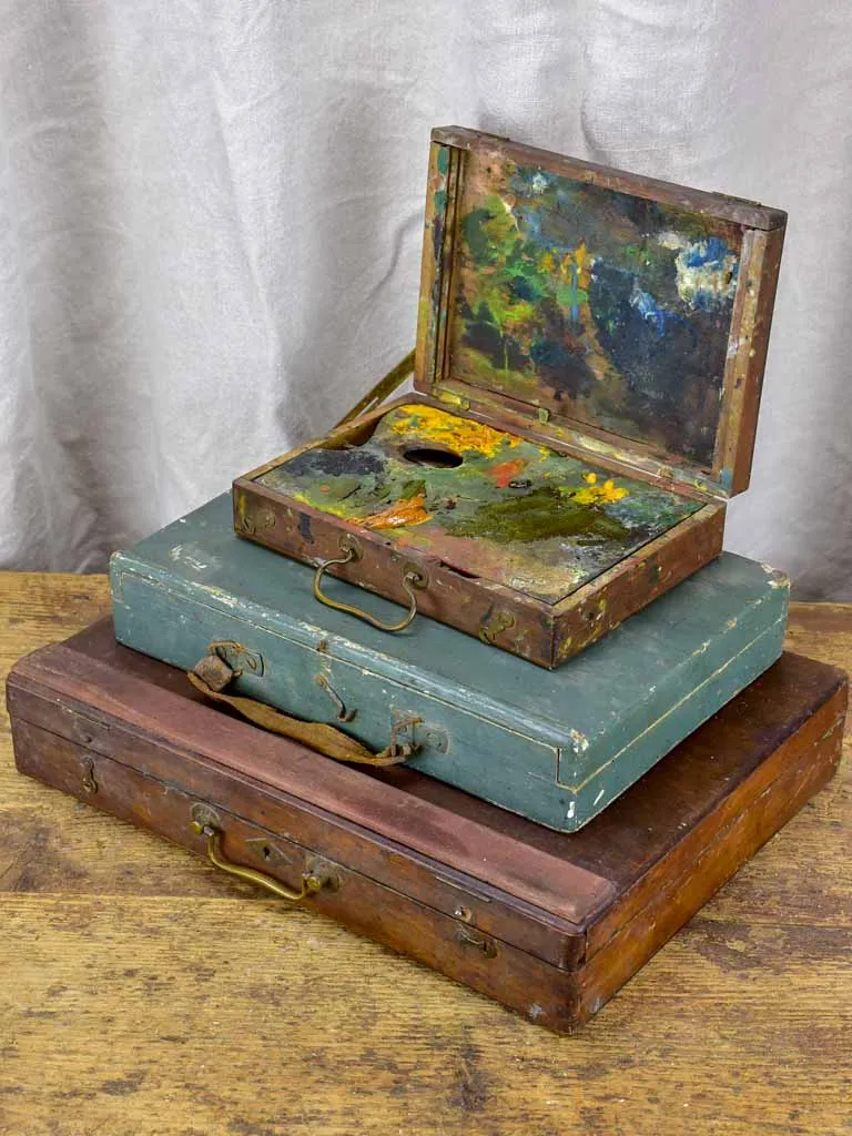 Antique French artist's paint box with palette