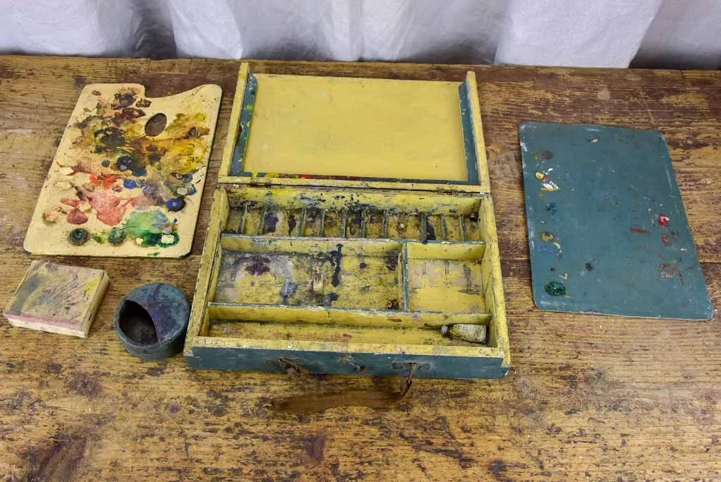 Antique French artist's paint box with palette