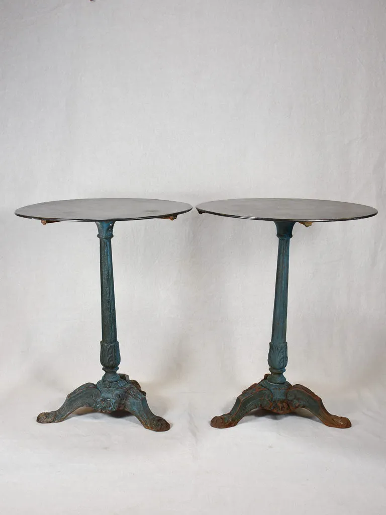 Antique French bistro table with cast iron base timeworn blue / green patina - 1900's