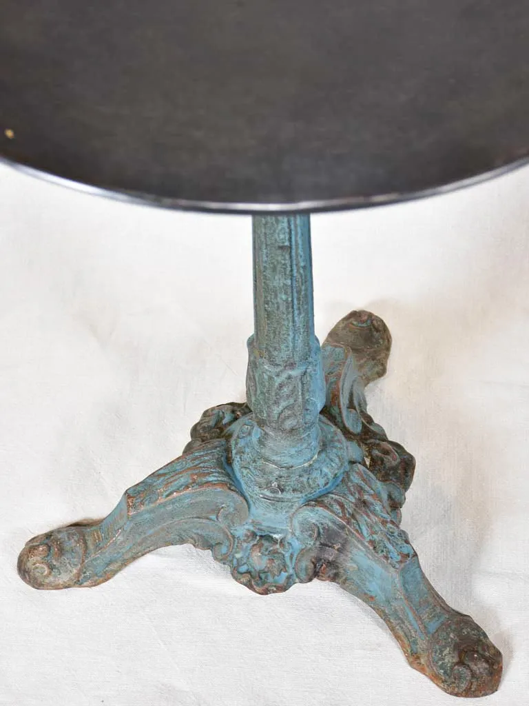 Antique French bistro table with cast iron base timeworn blue / green patina - 1900's