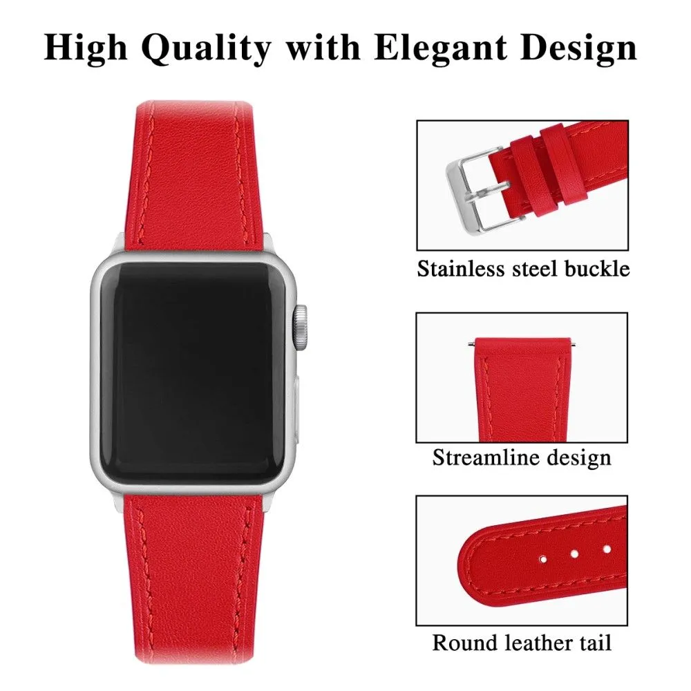 Apple Watch (45mm) top layer cowhide genuine leather watch strap - Red