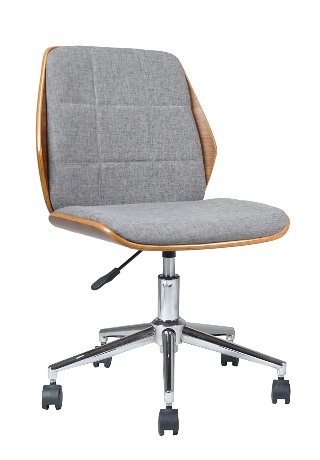 ASPECT Modern Padded Office Chair/Walnut Effect Wood, Grey Fabric Padded Seat And Chrome Base