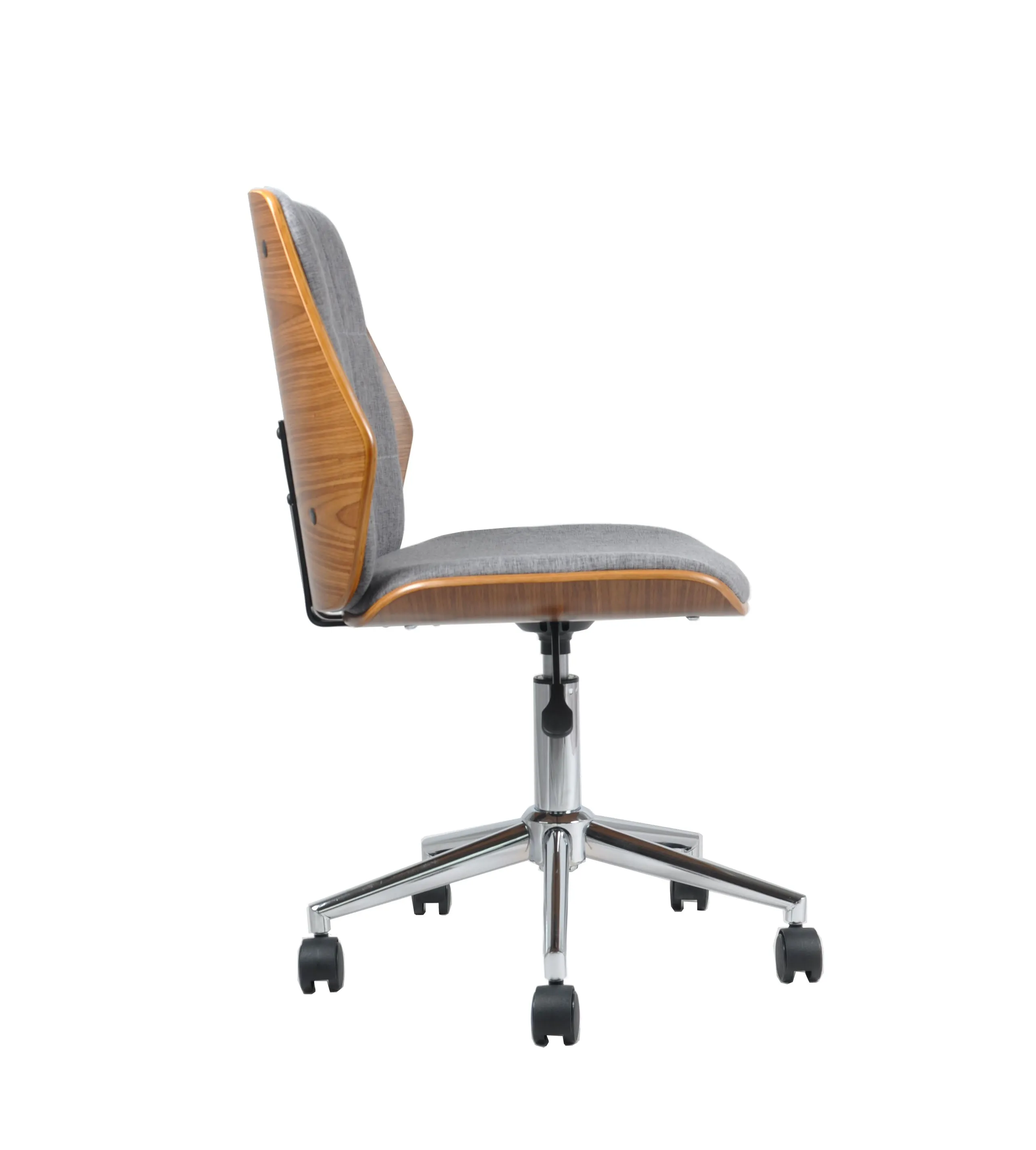 ASPECT Modern Padded Office Chair/Walnut Effect Wood, Grey Fabric Padded Seat And Chrome Base