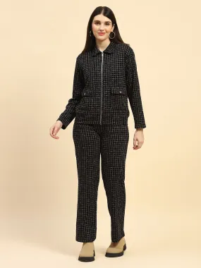 Black Checkerd Poly Blend Relaxed Fit Co ord Set