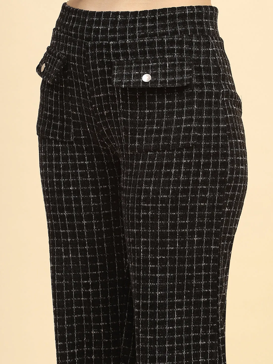 Black Checkerd Poly Blend Relaxed Fit Co ord Set