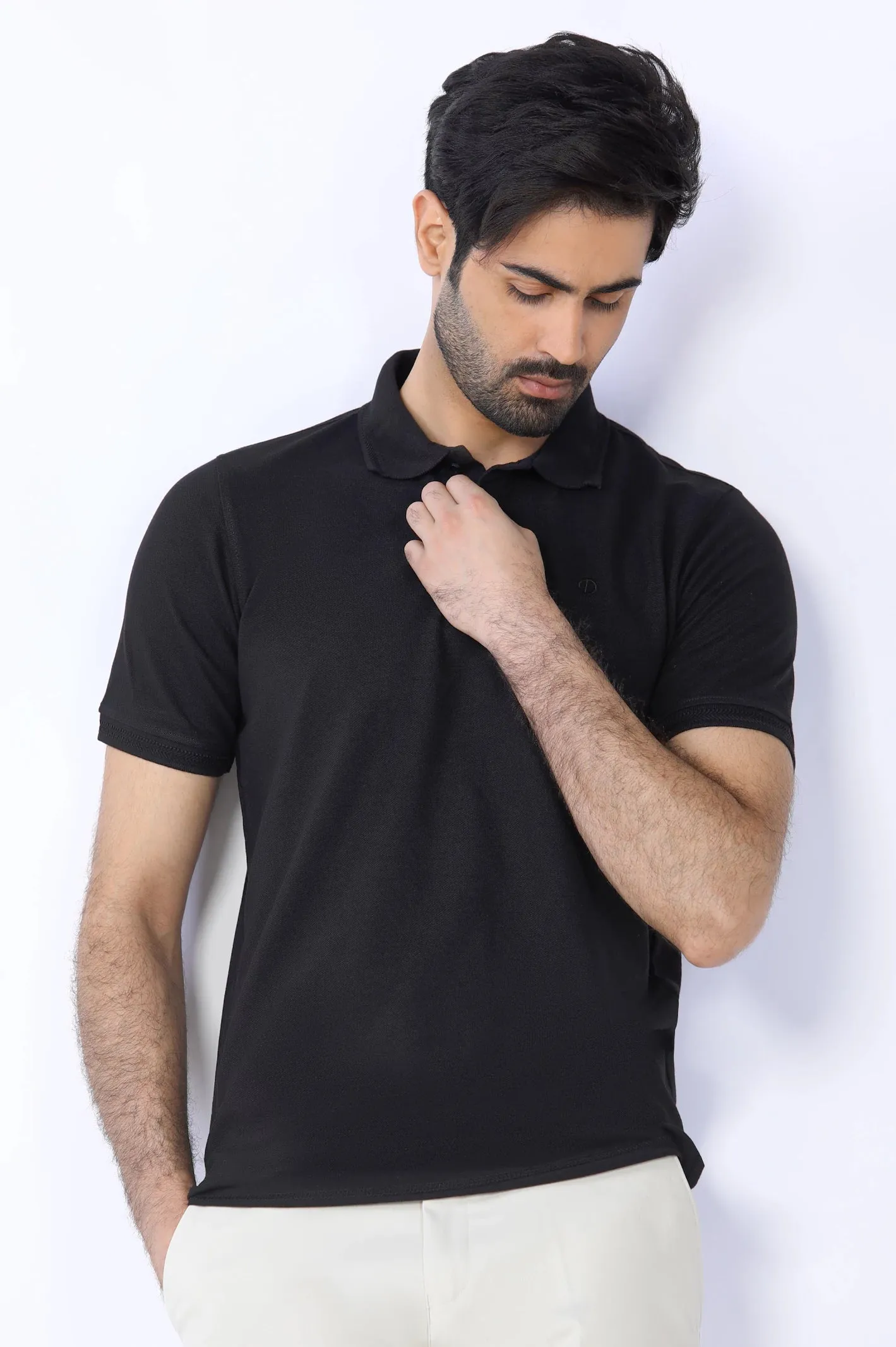 Black Jacquard Collar Polo