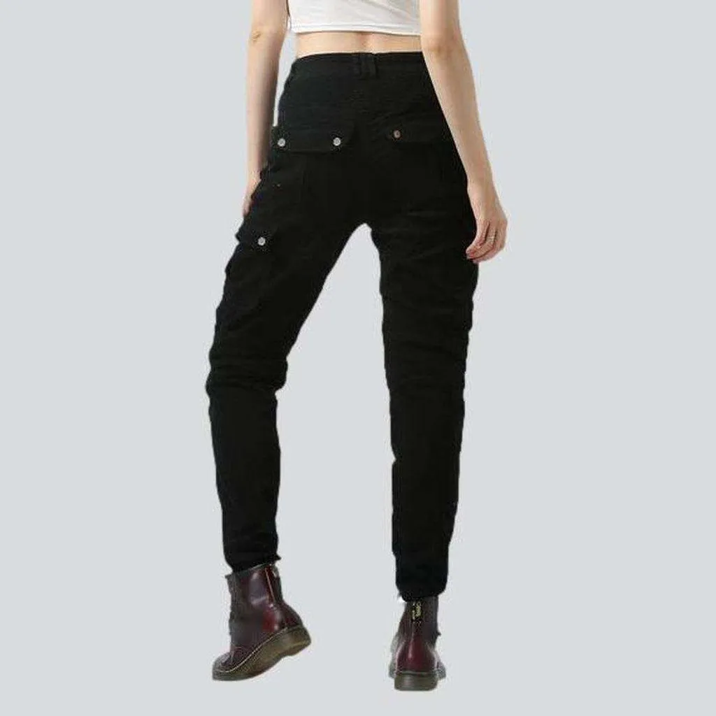 Black kevlar women biker jeans