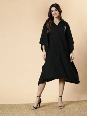 Black Rayon Shirt-Kaftan - Peek-A-Boo