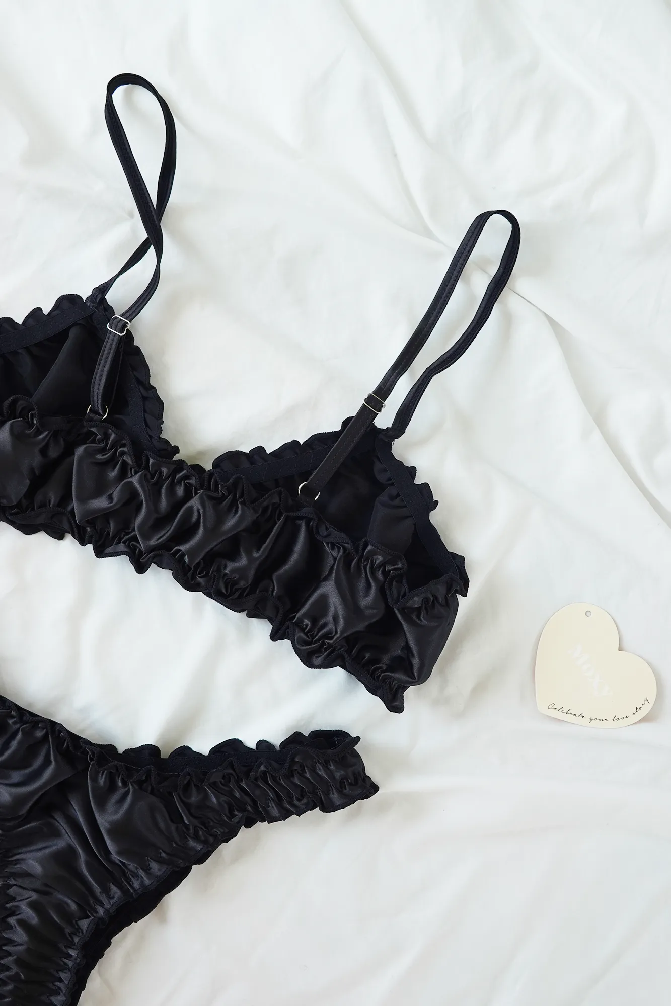 Black Silk Ruffled Bralette and Underwear Set