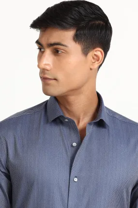 Blue Herringbone Formal Shirt