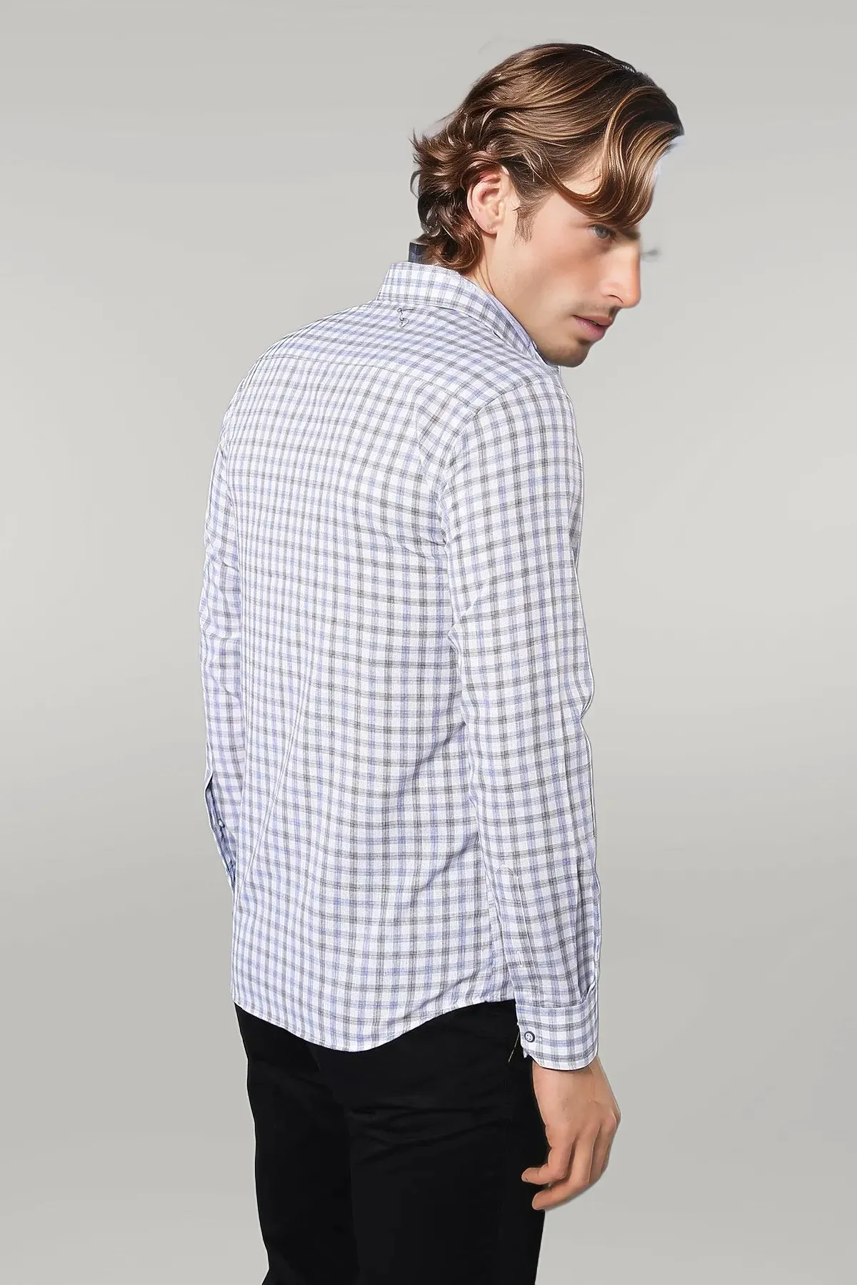 Blue Slim Fit Check Shirt - Wessi