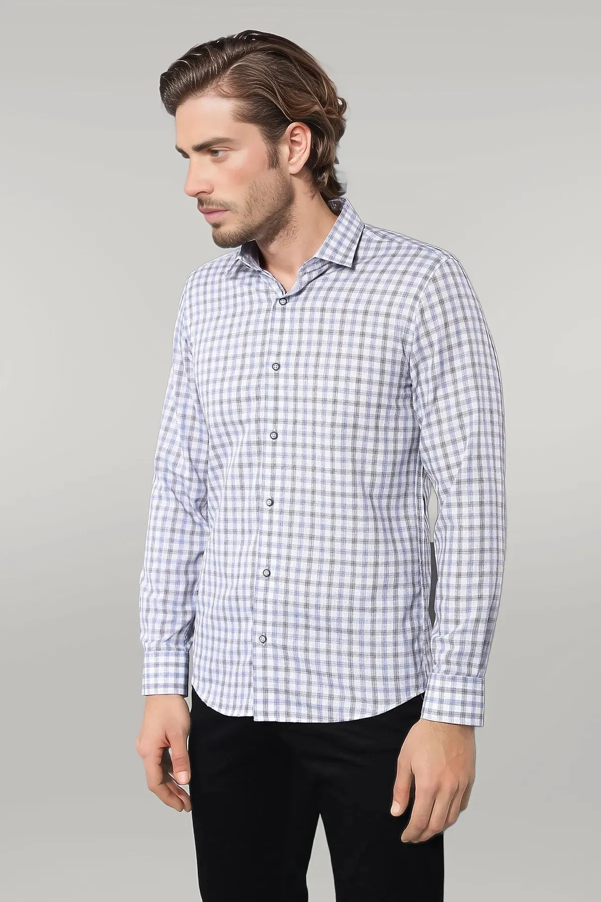 Blue Slim Fit Check Shirt - Wessi