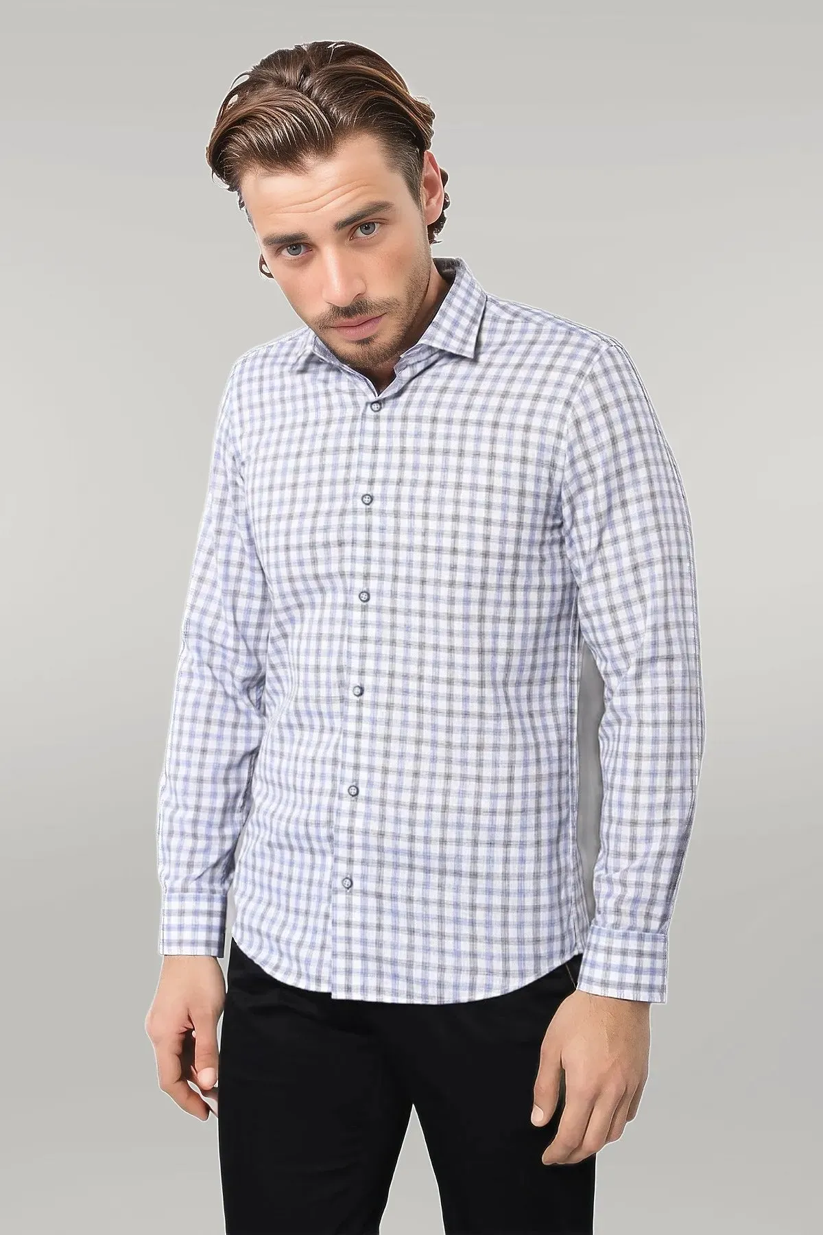 Blue Slim Fit Check Shirt - Wessi